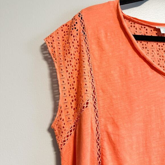 Sundance Eyelet V-Neck Orange Short Sleeve Casual Top Size XXL - Picture 7 of 13